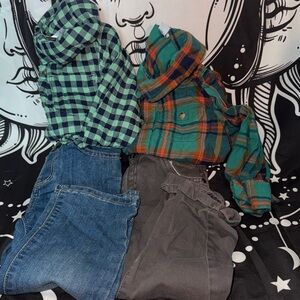 Green Plaid Button-Up Shirt - Pair